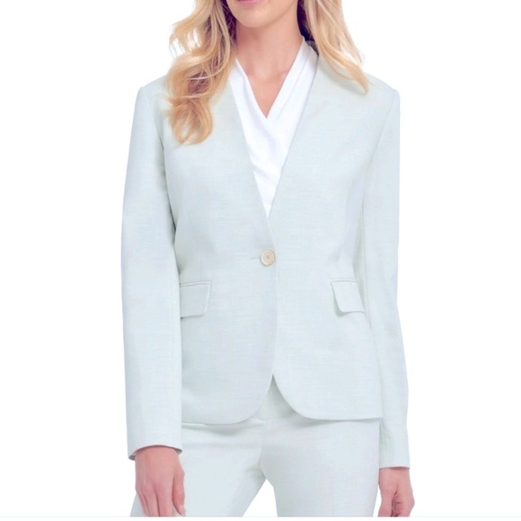 Dkny Jackets & Blazers - DKNY Women's Collarless Pinstripe One Button Blazer Light Green  Size 0🍀